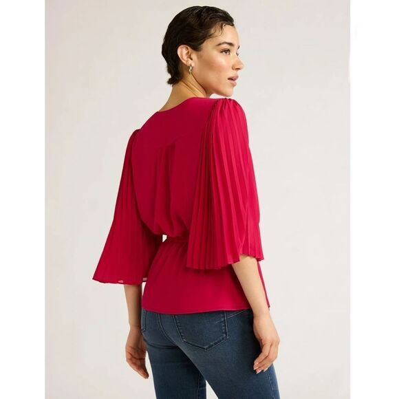 Sofia Jeans V-Neck Sheer Top with Pleated Sleeves Size M - Picture 8 of 9